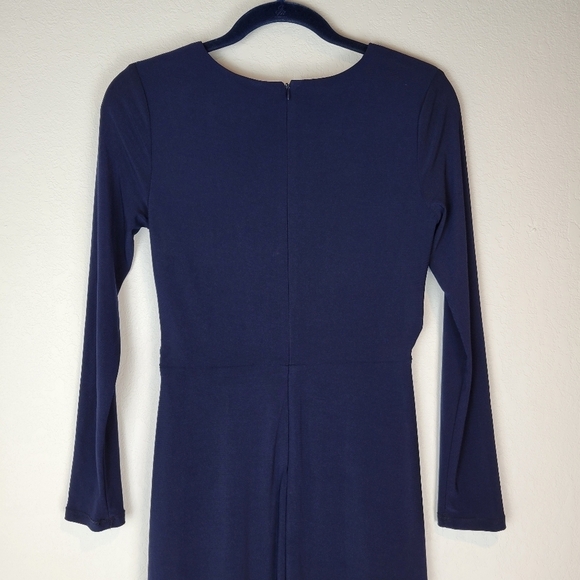 NWT Betsy & Adam Elle Long Sleeve Side Ruffled Slit Gown Navy Sz 4 - Picture 7 of 13
